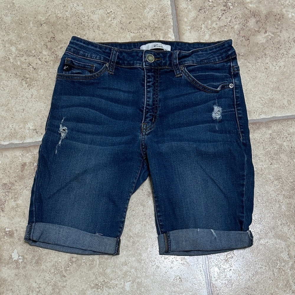 KanCan Deep Indigo Cut Off Denim Bermuda Shorts, Sz 7